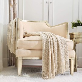 CREVENT 50''X60'' Knitted Throw Blanket (Beige)