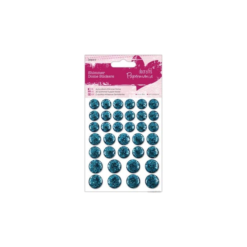 Papermania Shimmer Dome Stickers - Teal - 36 Pieces One