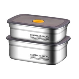 [2-Pack] 1500ml Bento Box Food Storage Container, Food Grade SUS316L Stainless Steel Plates with Lids, Leakproof Rectangle Storage Pan for Fridge, Freezer & Meal Prep