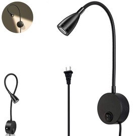 Luz de Lectura para Leer en la Cama,Lámpara de Lectura de 360° Flexible Ajustable,Luces LED de Pared con Enchufe,Adecuado para Leer en la Cama,Estudiar,Lectores Noche (Negro)