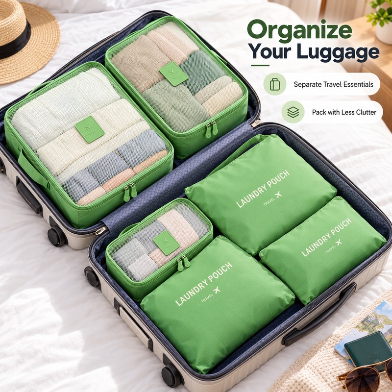 6-Piece Travel Packing Cubes for Luggage Organization – Waterproof Zippered