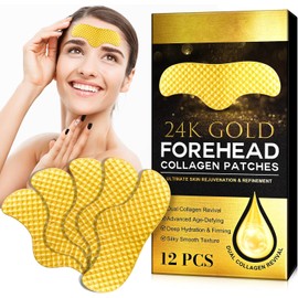 Collagen Forehead Wrinkle Patches, 12PCS 24K Gold Forehead Patches for Wrinkles, Anti Wrinkle Patches Anti-Aging Moisturising & Wrinkle Reduction, Collagen Regeneration and Skin Tightening