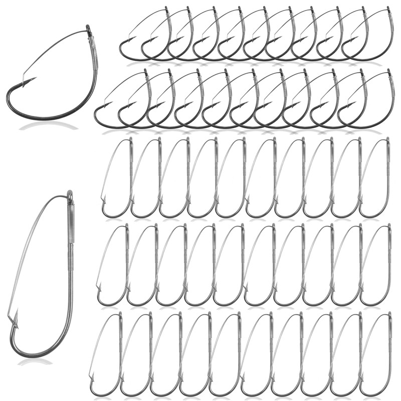 Weedless Wacky Rig Hooks Bass Fishing Hooks Kit, 50pcs Carbon