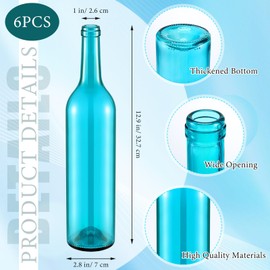 Zhehao 6 Pieces Colored Glass Bottles 750ml Empty Wine Bottles Decorative Glass Bottle for Bottle Tree Kitchen Garden Home Decor in 6 Assorted Colors
