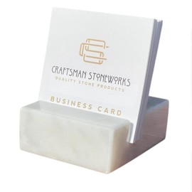 Elegant White Carrara Marble Square Business Card Holder for Desk - Stylish Card Display Stand and Organizer for Women and Men - Business Card Holder Desk made with Recycled Marble.