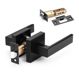 Probrico 1 Pack Black Passage Door Lever Square Lever Non-Locking Lever Set Interior Keyless Door Handles Door Lock Doorknobs for Hallway Closet
