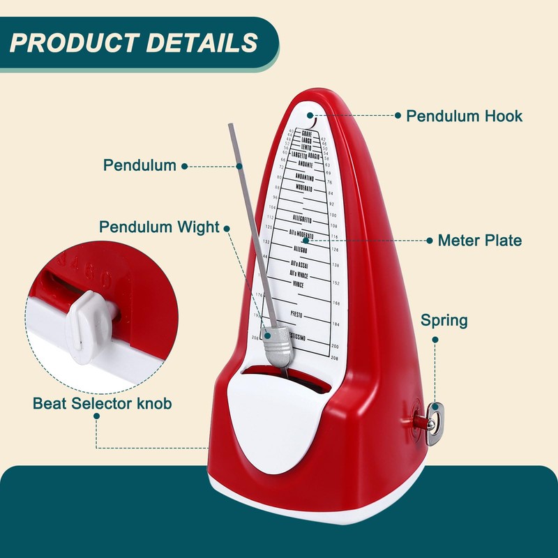 sourcing map Mechanical Metronome,High Accuracy Professional Musical Timer Universal Music