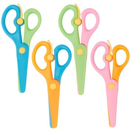 Pack of 4 safety scissors, safety scissors, 13.7 cm long, plastic blade, children's scissors, rounded corners, paper scissors, craft scissors, preschool nursery scissors, beginner scissors