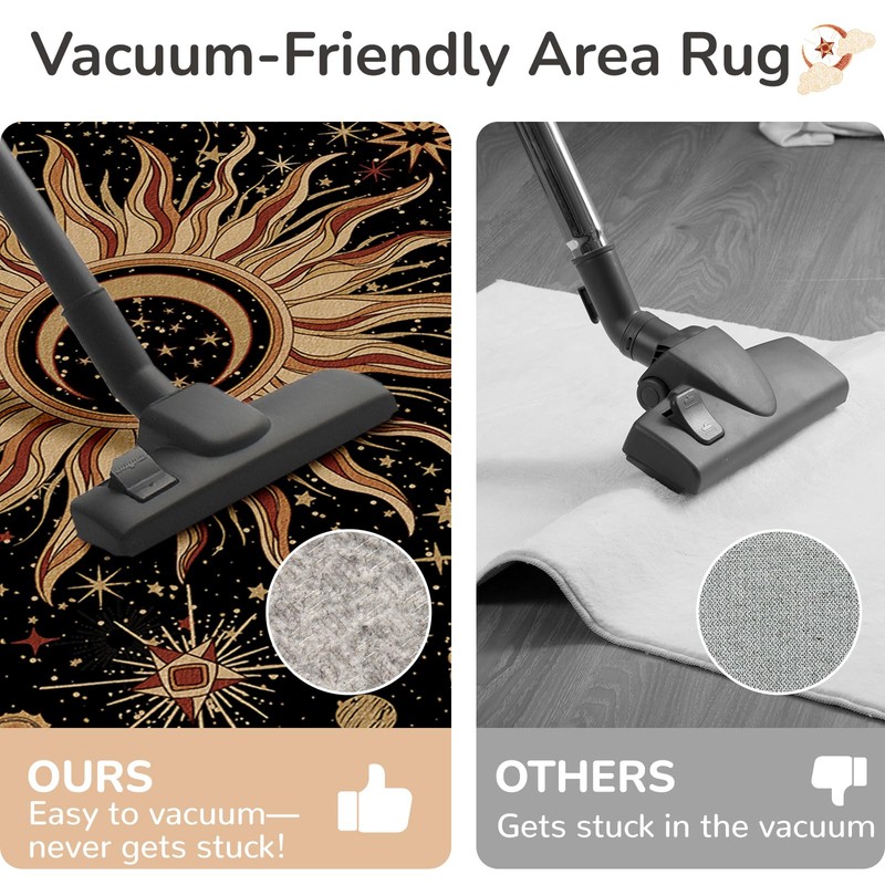 meejou Vacuum-Friendly, 5x7 Washable Area Rug, Black Gold Beige Red