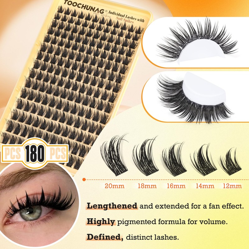 Spiky Manga Lash Clusters 180pcs D Curly Cluster Eyelash Extensions