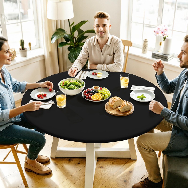 Spotjoy Round Spandex Tablecloth with Elastic Fit for 45"-56" Tables