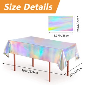 MOROBOR 3 Pack Iridescence Plastic Tablecloths, Shiny Disposable Rectangle Table Covers, Iridescent Table Cloth for Wedding Party Birthday Christmas Baby Shower Decoration, 54" x 108"
