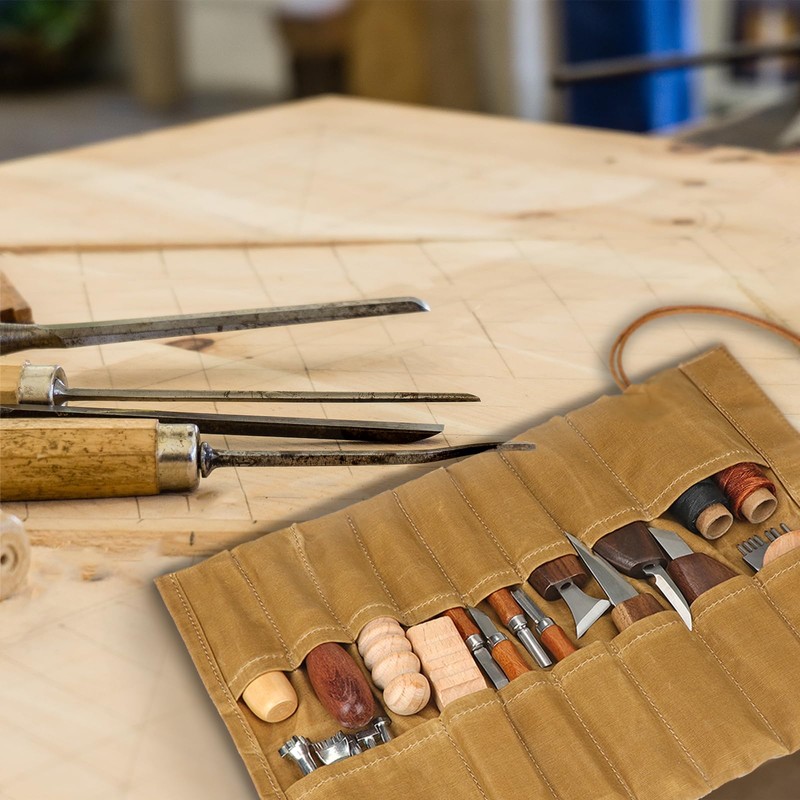 Tourbon Portable Small Tool Bag Canvas Roll Up Knife Tools