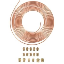 3/16"(4.76mm) x 25ft(7.62m) Brake Pipe Copper Coated Steel Tubing with 16 Nuts Fittings, Automotive Replacement Brake Lines Kit, Car Replacement Brake Hose Line Kit, Car Inner Steel Brake Oil Pipe