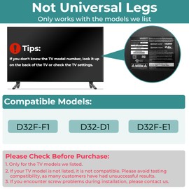 Base TV Stand Legs for Vizio - Only Compatible with D32F-F1, D32-D1, E32F-E1 Models - Non-Universal Replacement Legs, Only for We Listed Model, with Non-Slip Pads, Screws & Instructions