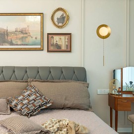 Soutas Gold Wall Sconce with Pull Chain Switch Mid Century Globe Sconce Milk Glass Brass Wall Light Fixture Indoor Wall Mount Lights for Bedroom Living Room Bathroom Hallway Stairway