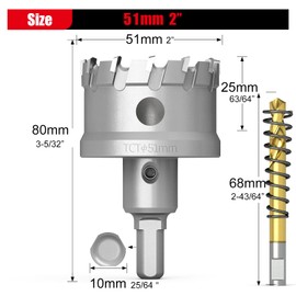 2022 Upgrade Heavy Duty Carbide Hole Saw,Metal Steel Hole Saw Drill Bit,TCT Hole Cutter-Alloy Hardness Upgrade, Life Upgrade,Use for Stainless Steel, mild Steel, Iron, Copper,etc (51mm|2")