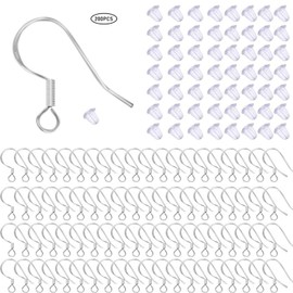 100 Pcs / 50 Pairs 925 Sterling Silver Earring Hooks, Hook Ear Wires with 100 Pcs Clear Rubber Silicone Earring Safety Backs Stoppers for DIY Jewelry Making