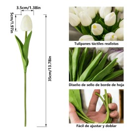 Ramo De Tulipanes Artificiales,30 Piezas De Flores De Látex Con Tacto Real,tulipanes Falsos Para Oficina,boda,fiesta,hogar,cocina,jardín,decoración,centros De Mesa(blanco,30 Unidades)