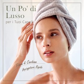 myHomeBody Asciugamano per Capelli, Turbante asciugacapelli di Lusso Anti-Crespo ad Asciugatura Rapida, con Bottone in Guscio di Cocco - Grigio