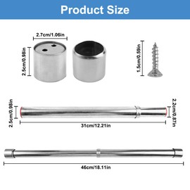 Pack of 2 Telescopic Stainless Steel Wardrobe Rails, 31-46 cm Wardrobe Round Tension Rod, up to 60 kg, Clothes Rail for Cupboard, Extendable, for Shower, Balcony, Bathroom, Hanging Rail, Silver