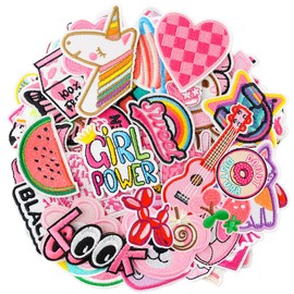 25Pcs Pink Iron on Patches for Girls Assorted Random Styles Pink Embroidered Patches for Clothes Backpacks Jackets Hats