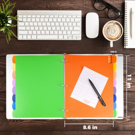 HABGP 96Pcs/12 Set 8 Tab Dividers for 3 Ring Binder, Colorful 3 Ring Binder Dividers with Tabs, 96 Pcs Page Folder Dividers, Plastic Tabbed File Dividers with Tabs, Three Ring Binder Index Dividers