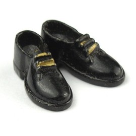MyTinyWorld Dolls House Miniature Resin Black And Gold Mens Shoes