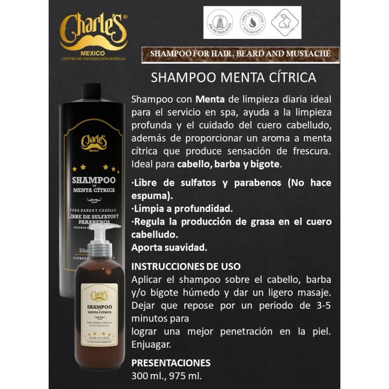 Shampoo Menta Citrica 960 Ml Charle's Sulfate Paraberns Free