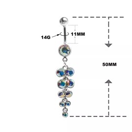 LionGothic Belly button Rings Curved Naval with Crystal jewels dangling