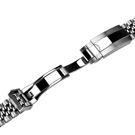 Kai Tian Premium Double Buckle 20 mm 22 mm Metal Watch Strap with Screw-In Adjustment Two Tone Polished Medium Brushed Outer Silver Watch Strap, No gemstone