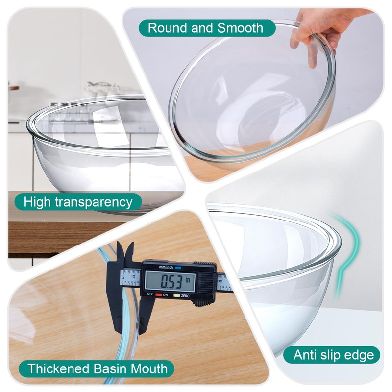 MUUBOOX 6.3 Qt Large Glass Mixing Bowl,12.3" Clear Glass Salad