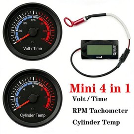 4in 1 바이크 오토바이 LED 디지털 디스플레이 쿼드 미터 - 실린더 헤드 온도 전압계 시간 RPM 타코미터 미 [04 Left holder] 4in 1 Motorcycle LED Digital Display Quad Meter - Cylinder Head Temperature Voltmeter Time RPM Tachometer Mi [04 Left holder]