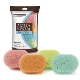 AQUA MASSAGE Loofah Puff, 4 Soft Bath Sponges - Dermatologically Tested, 4 Pack