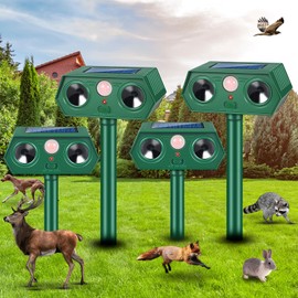 2025 Upgraded Solar Animal Repellent,Ultrasonic Animal Repeller Outdoor with Motion Sensor Cat, Squirrel, Deer, Dog, Raccoon, Skunk, Rodent,Rabbit Repellent for Yard, Garden, Lawn,4 Pack