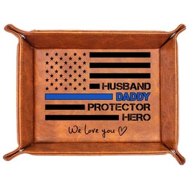 AZGUAMI Police Gifts for Men - PU Leather Valet Tray Gift for Dad Fathers Day, Unique Birthday Gift for Officer Dad Husband from Son Daughter Wife, Funny Sheriff Dad Desk Organizer Decor Accessories