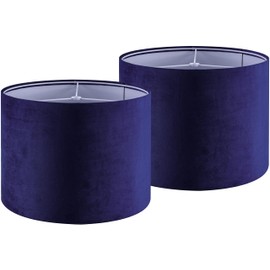 GO&SO Dark Blue Velvet Drum Lamp Shade Set of 2 Medium 13" Top x 13" Bottom x 10" High(Spider) Modern Lamp Shades for Table Lamps & Bedside Lamp Replacement Lampshade Required Assembly