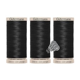 Gutermann Hand Quilting Thread (738219), 100% Mercerized Cotton, 3-Pack (220 Yards Each) Bundle with 3 Bella's Crafts Needle Threaders (Black - 5201)