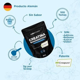 Creatina Monohidratada Creapure 500g 100 Pura  100 Porciones de 5g  Vegana Sin Sabor Sin Azúcar Sin Aditivos  Patente Alemana  Fuerza Energía Masa