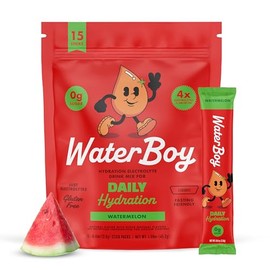 Waterboy Hidratacin diaria  Sobres de electrolitos en polvo de 1570 mg  Sin azcar, totalmente natural, sin gluten, cero caloras  15 sobres de bebida  