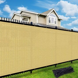 UPGRADE Privacy Fence Screen 90% Visual Blockage 3'x8' Sand Outdoor 170 GSM Mesh Panels for Deck,Balcony,Backyard,Patio with Zip Ties,Customized，A495