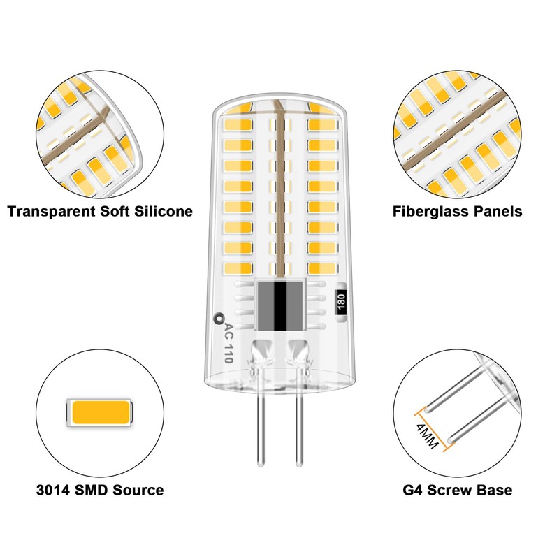LFLAMPON AC110V-130V Dimmable G4 LED Light Bulbs, 2.6W Warm White