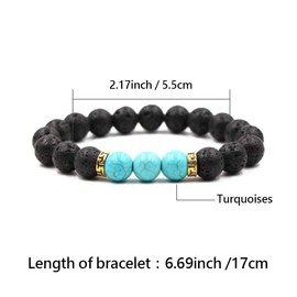MiniJewelry Black Lava Stone Green Turquoise Bracelet for Men Women Beaded Blessing Bracelet