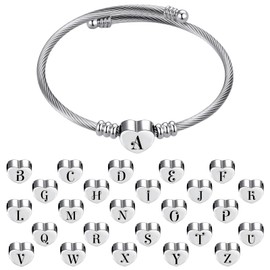 MiiFort Women's Initial Name Silver Cuff Bangle Letter I Bracelet Love Heart Point Style Stainless Steel Family Sister Daughter Granddaughter Birthday