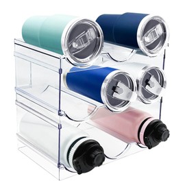 Spaclear 3 Pack Water Bottle Organizer, Stackable Kitchen Home Organization and Storage Rack, Plastic Tumbler Holder for Kitchen Cabinet Cupboard Fridge Organizer and Storage, Wine Mug Cup Organizer