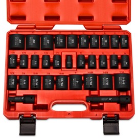 Neiko 02447A 1/2" Drive Master Impact Socket Set, 32 Piece Shallow Socket Assortment | Standard SAE (3/8-Inch to 1-1/4-Inch) and Metric (10 - 32 mm) Sizes | Cr-V Steel