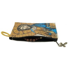 Needzo Jesus Christ Tapestry Icon Rosary Prayer Bead Pouch Case with 33 Knot Wooden Prayer Beads Set