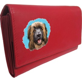 Klassek Leonberger Womans Red Purse Dog Lover Owner Brand Image on Real Animal Leather RFID Puppy Accessory Gift