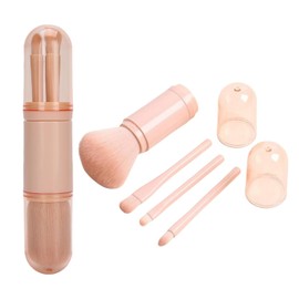 Brochas para Maquillaje - Juego de Brochas de Maquillaje, Brocha para Quitar el Polvo de Uñas, Portátil Retráctil con Tapa, Cepillo de Cerdas de Fibra para Sombra de Ojos, Base, Rubor, Paquete de 4(Rosa)