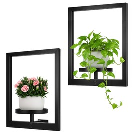Wacloud Heavy-Duty Wall Planters for Indoor Plants, Modern Metal Hanging Plant Holders, Picture Frame Wall Plant Shelves for Living Room, Balcony, Patio, Window Garden Décor, 2-Pack